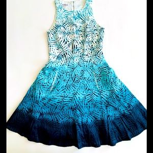 elegant party dress, blue and white,quality fabric
